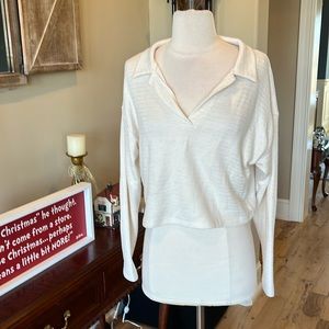 Freshman 1996 Beige Pullover Collared Top Long Sleeve Womens Medium